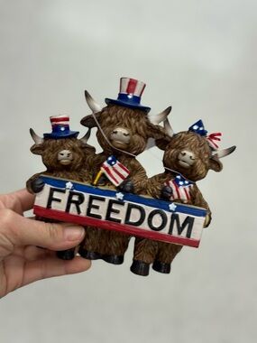 Patriotic Highland Cow Trio "FREEDOM" Figurine - Red White & Blue